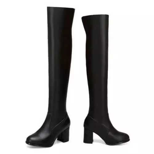 Outdoor Women Knight Over The Knee Thigh High Boots Round Toe Block Heel Shoes D