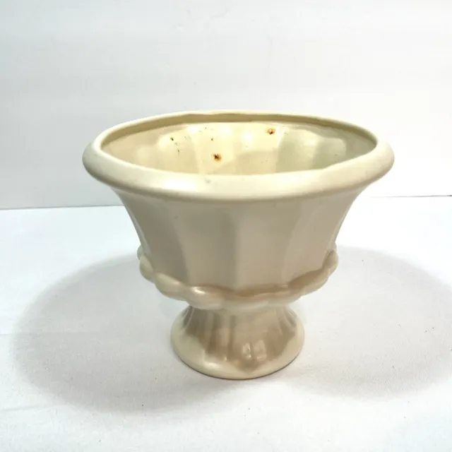 Haeger Pottery Matte White Ribbed Pedestal Planter Vase Made Exclusively For FTD 2