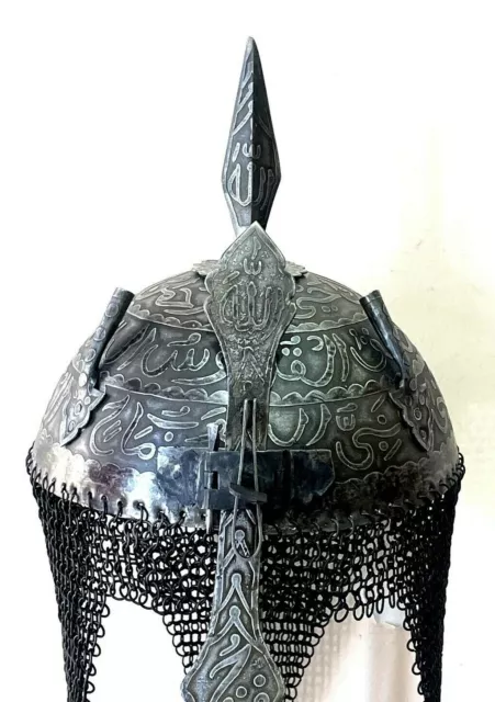 Indo Persian Ottoman Mughal Islamic  steel Helmet Khula Khud Carvings