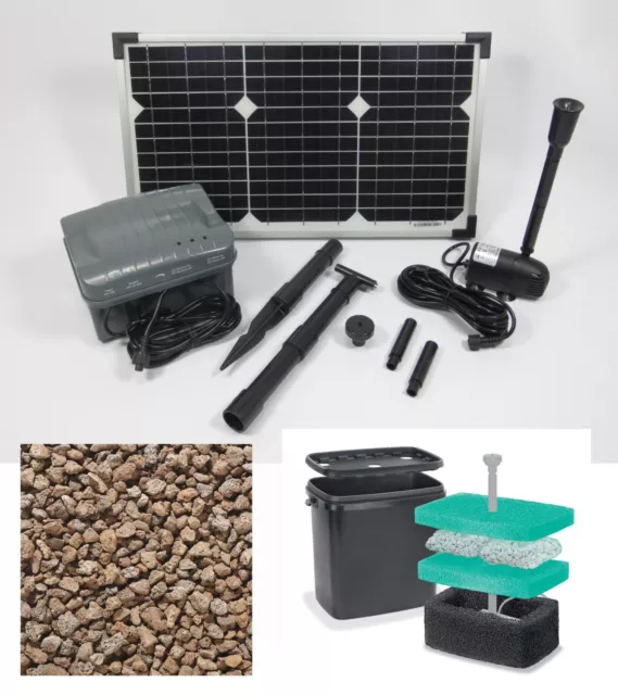 20W Solarpumpe Wasserspeier Garten Pumpe Filter Teich Akku Batterie Tauch Solar