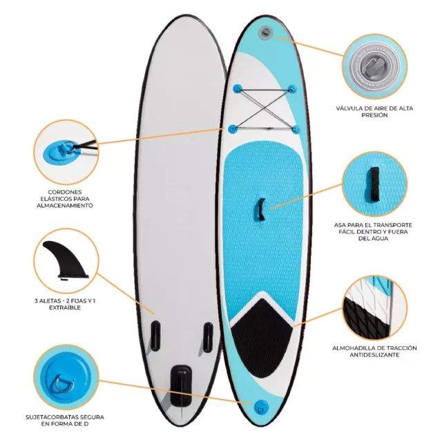 Tabla de Paddle Surf Hinchable Azul SUP Stand Up Paddle Board 307x72x11cm Padel