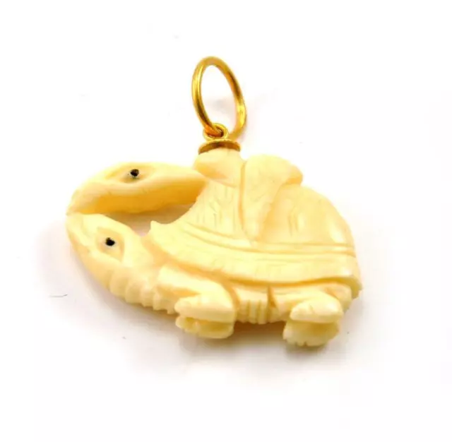 Vintage Oriental Bone Carved Bead Hand Carved Charm Pendant Turtles