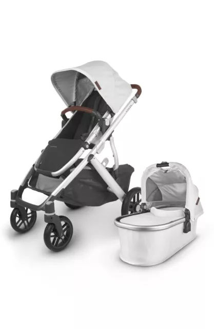 UPPAbaby Vista V2 Stroller With Bassinet White Marl Full-Size Reversible Seat
