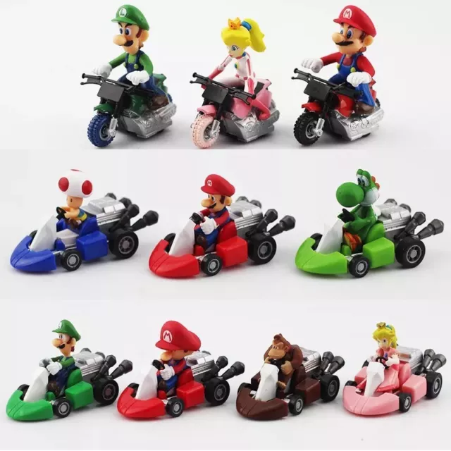 Figurine Super Mario Kart 10 voitures et motos a friction retour de force enfant