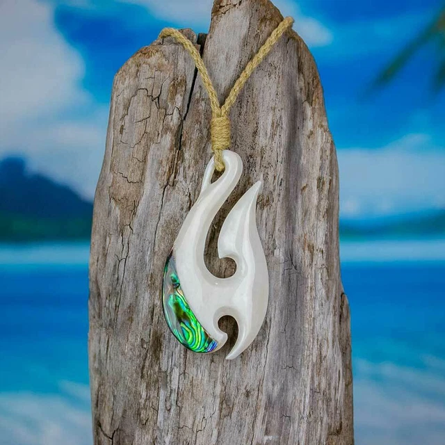 Hei Matau Fish Hook Necklace - Hand Carved Water Buffalo Bone - Bali Necklaces