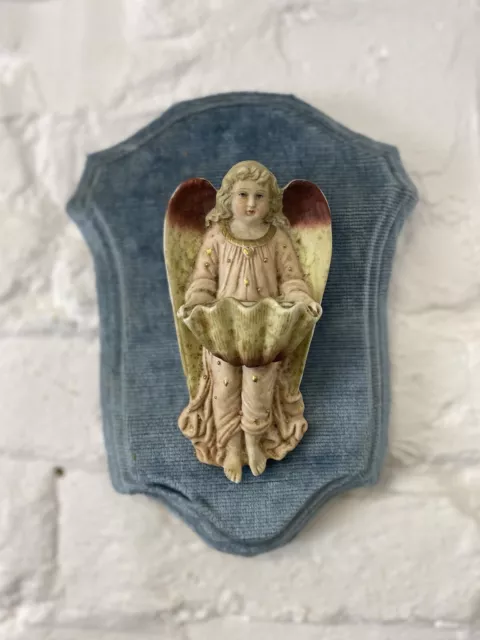 Rare Beautiful Antique French bisque porcelain angel religious holy water font,,