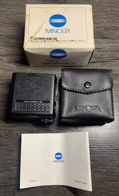 Vtg Minolta Electroflash 20 Shoe Mount Flash w/ Box & Case UNTESTED CLEAN