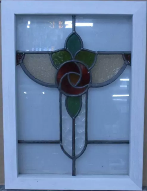 OLD ENGLISH LEADED STAINED GLASS WINDOW Pretty Floral 16" x 21.75"