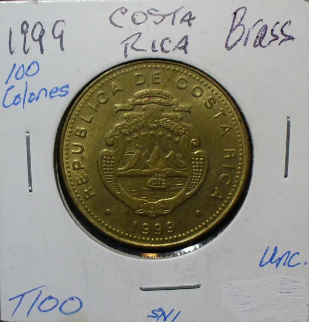 Costa Rica 1999 Uncirculated 100 Colones Brass Coin