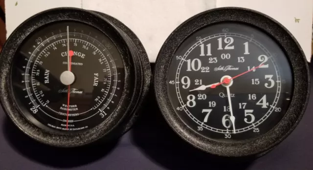 Vintage Seth Thomas Seasprite II Ship's Clock (working) & Barometer (broken) Set