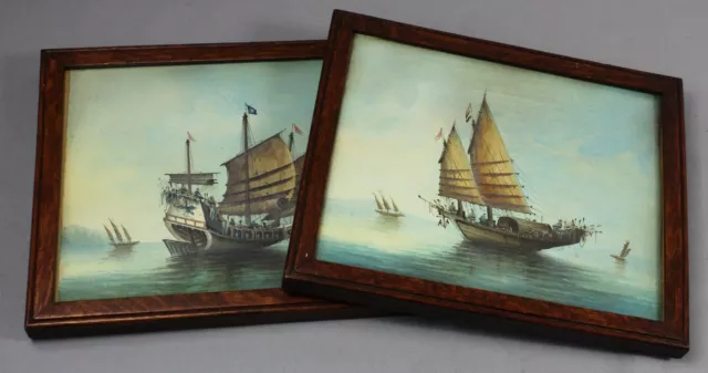 Late 19th century Chinese JUNKS two lovely original gouache on card paintings