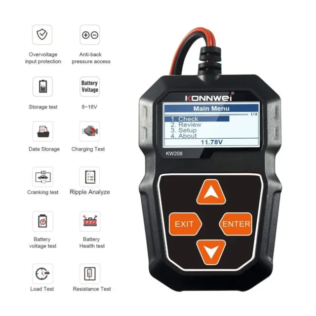 KONNWEI KW208 Car Battery Tester 12V Load Tester Charging Cranking Analyzer