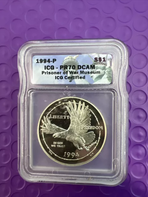 ❤️1994-P Prisoner of War Museum Proof Silver Dollar Coin Pr70 Certified (0122)