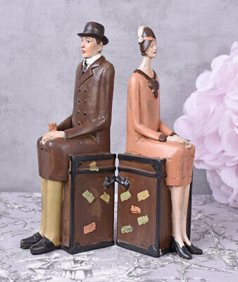 Buchständer Dekofiguren 20er Jahre Stil Frau & Mann Skulptur Vintage Buchstützen