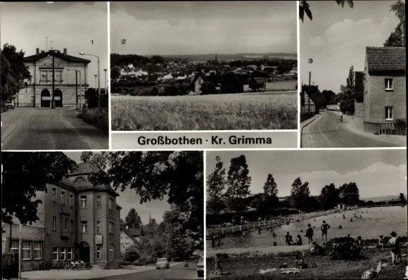 Ak Großbothen Grimma in Sachsen, Bahnhof, Kirchstraße, Gaststätte, Bad - 3601796