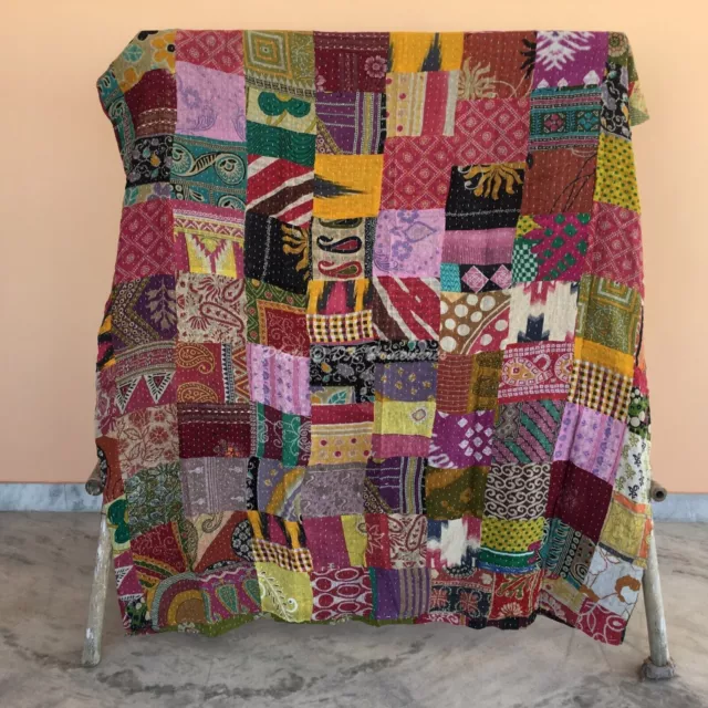 vintage Patchwork Kantha Quilt Couvre-lit réversible Couvre-lit simple en coton