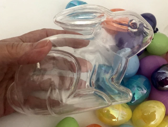 Vtg 7" Clear Plastic  BUNNY Easter RABBIT Opening CANDY CONTAINER Holder 1