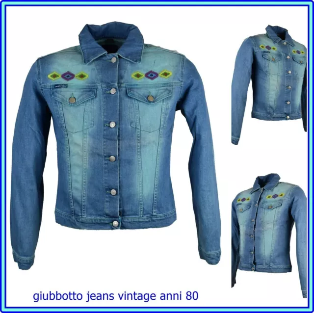 giacca jeans donna vintage corta giubbotto denim jacket cotone elasticizzata 44