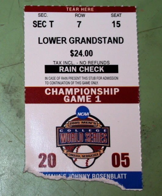 2005 College World Series Cws Ticket Stub Championship Game 1 Texas - Florida