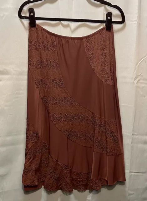 MKM Designs Brown Flowey Skirt With Lace Detail Juniors/Women’s Size Small