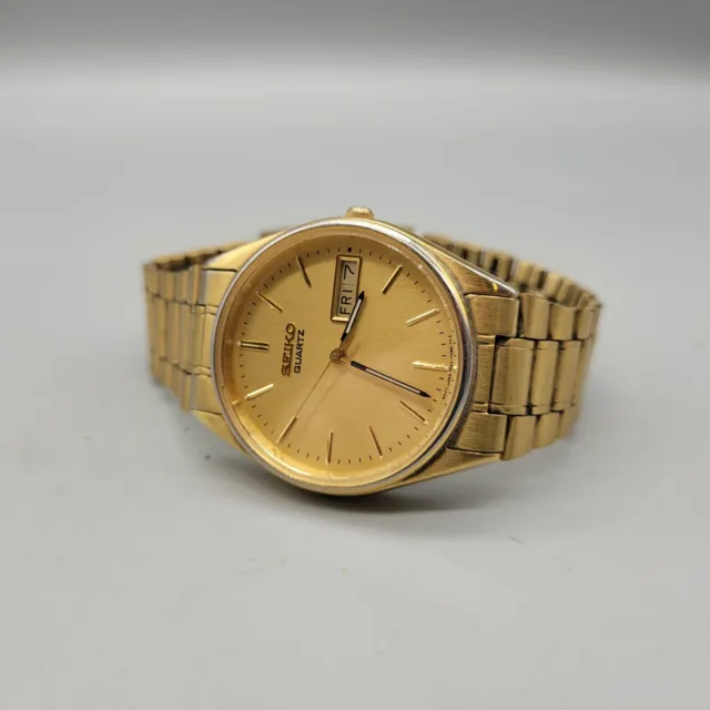 VINTAGE SEIKO 7N43-7A50 Mens Quartz Watch Day Date Gold Effect Non Working  £ - PicClick UK