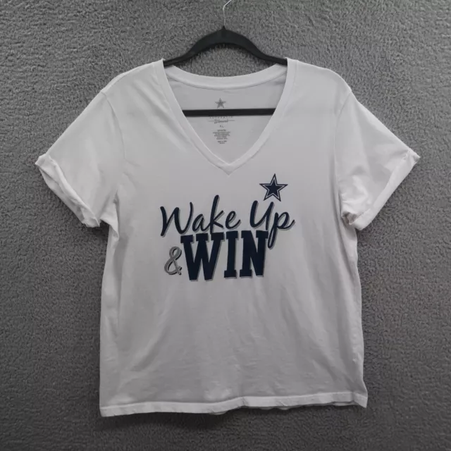 Dallas Cowboys Shirt Womens Extra Large White V Neck Wake Up And Win Graphic