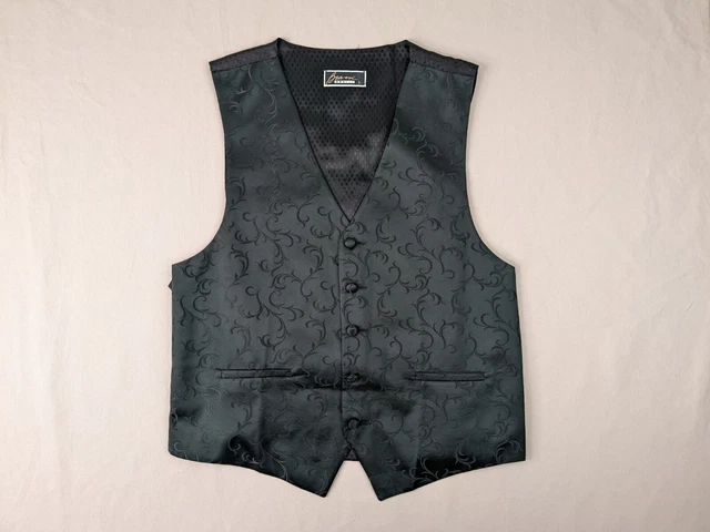 Bracci Formal Vest Adult Large Black Satin Floral Vine
