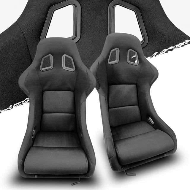WIDER Black Fabric Left/Right Fiberglass Pole Position Recaro Style Racing Seats