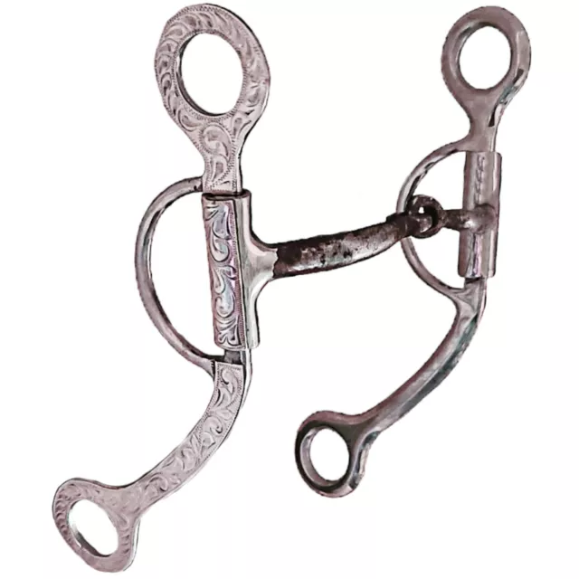 Unmarked Engraved Sterling Silver Sweet Iron Loomis Shank Smooth Snaffle Bit