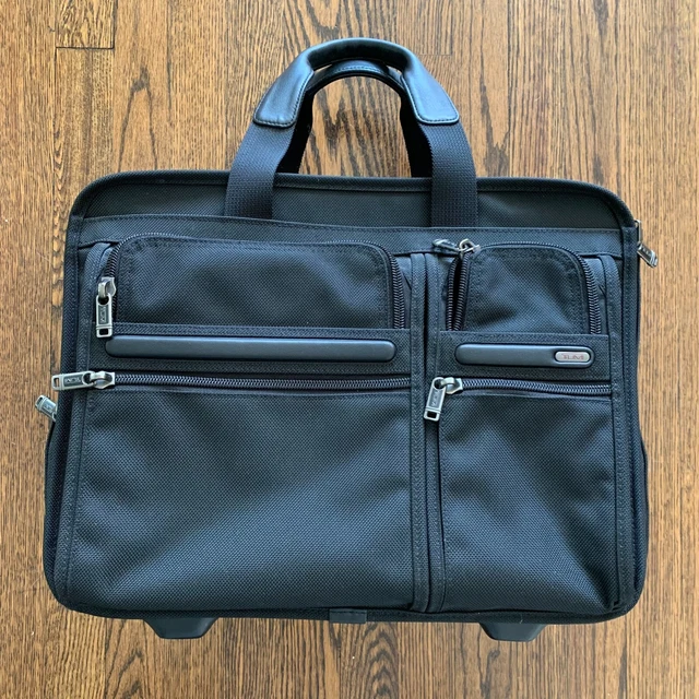 TUMI Alpha Deluxe Expandable Wheeled Rolling Briefcase Travel Bag Black