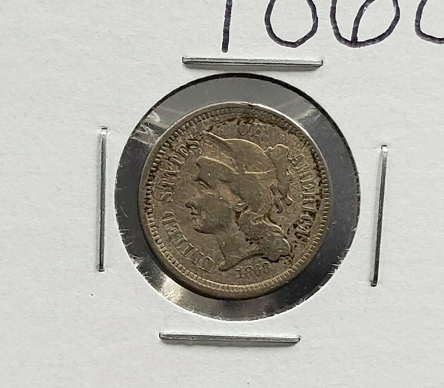 1868 P 3c Liberty Three Cent Nickel Coin Choice F Fine Circulated Condition USA