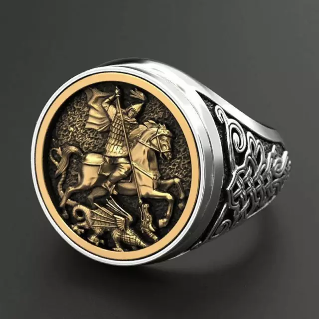 Retro Men's Ring European Warrior Knight Ethnic Viking Dragon Ring Size 7-13