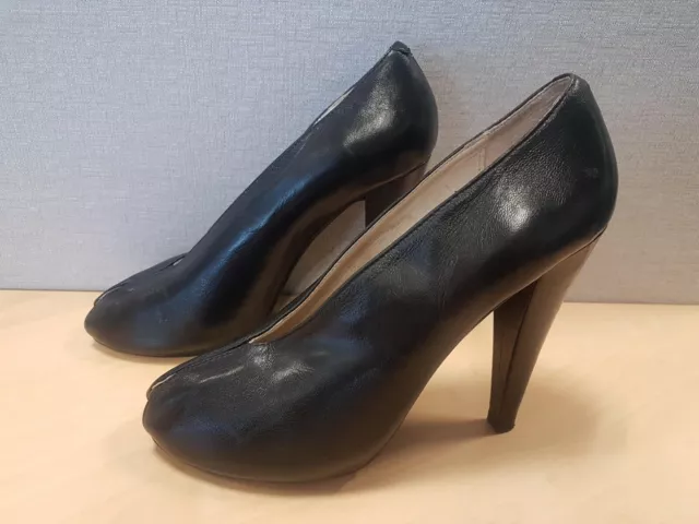 WITCHERY Black Leather Peep-Toe Heels - Size 39 (EUC) - RRP $179.95