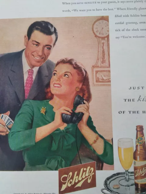 Schlitz Beer Print Ad Original Vtg 1945 WI Pretty Wife Party Plan GM School Kid