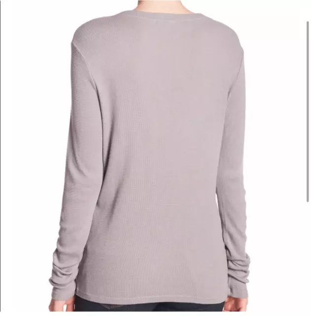 Michael Stars Women's Long Sleeve Split Neck Lace-Up Thermal Top Gray OS $108 2