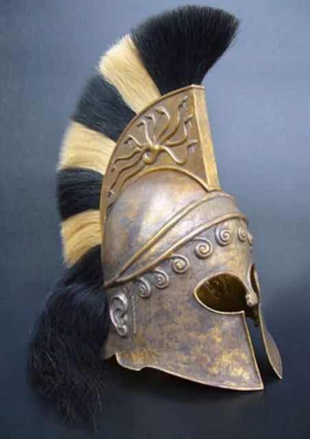 18 Gauge Brass Medieval Knight Reenactment Greek Corinthian Helmet With Plume