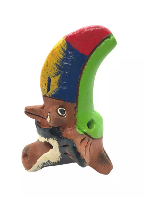 Vintage Folk Art Redware Clay Toucan Whistle Flute Ocarina 5” Costa Rica Parrot