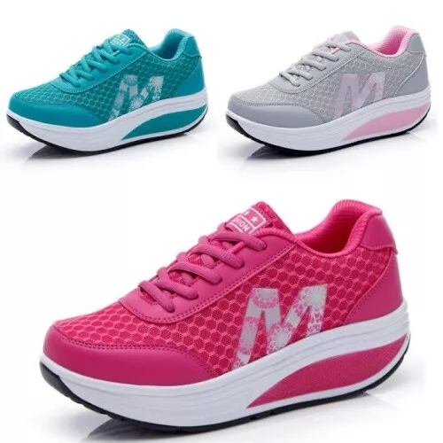 Womens Wedge Hidden Running Trainers Ladies Sports Sneakers Lace Up Shoes Size