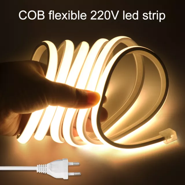 COB LED Streifen Stripe 220V Leiste Band Lichterkette Lichtschlauch Schalter DE