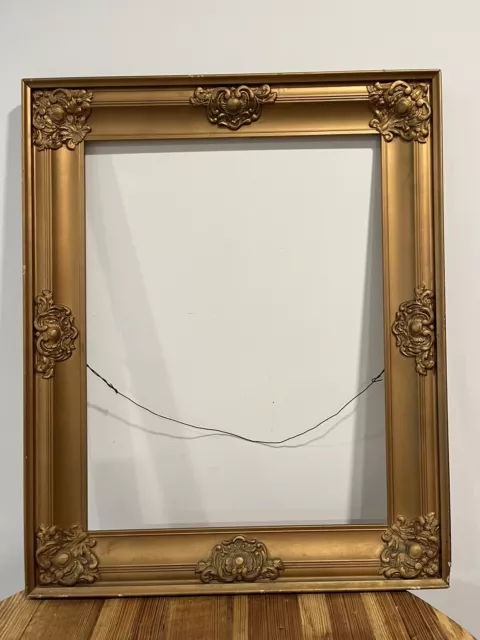 Large Art Deco Antique Gold Gilt Floral Gesso Wood Picture Frame 33x26 20x26