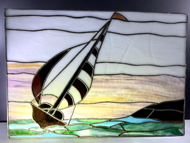 Sailboat Leaded Stained Glass Window Panel Suncather