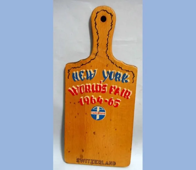 1964-65 vintage NEW YORK WORLD'S FAIR switzerland WOOD CUTTING BOARD antique