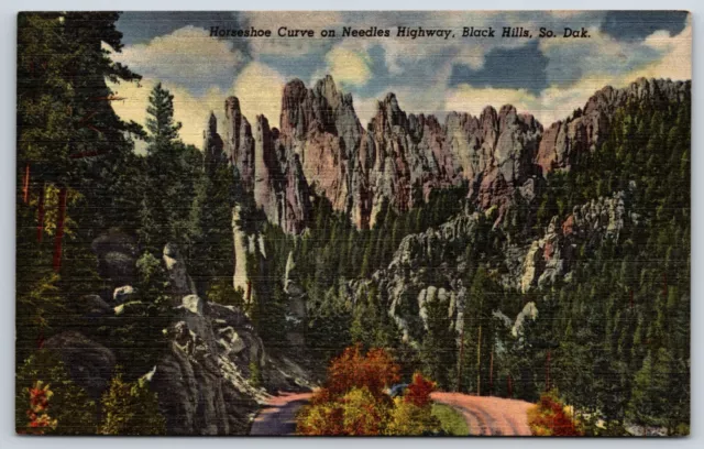 Postcard Horseshoe Curve On Needles Highway South Dakota Unposted