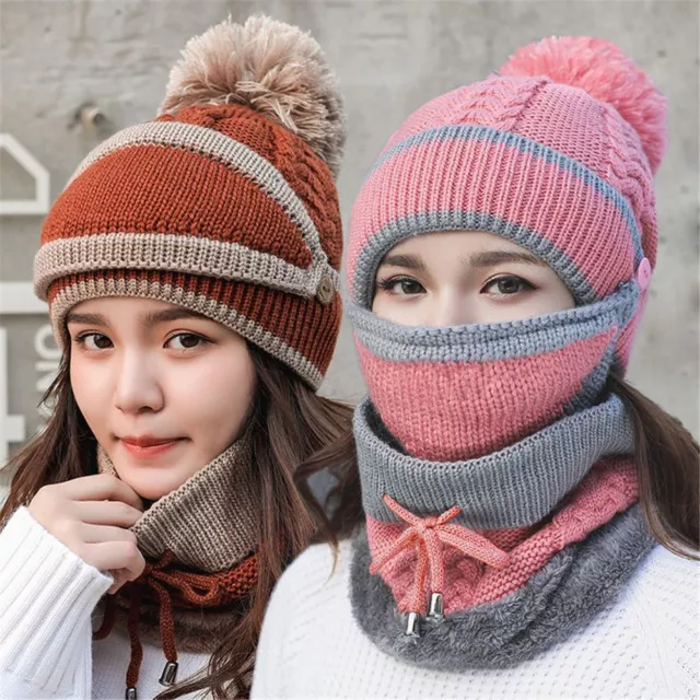 Knitted Neck Warmer Warm Hat Scarf Mask Set Women Beanie Winter Snow Ski Cap