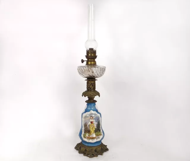 Lampe Öl Porzellan Frau Blumen Rebe Bronze Golden Napoleon III 19.