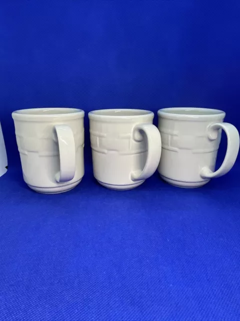 Longaberger Baskets Pottery Woven Traditions Ivory Coffee Mugs Set of 3