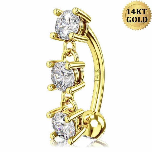 14G 14K Solid Gold Dangle Belly Piercings Jewelry Navel Rings Belly Button Bars