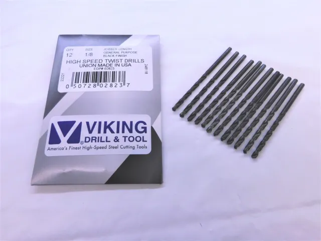 12Pcs Viking 1/8 O.d. Black Oxide Hss Jobber Length Twist Drill Bit 02823 .125
