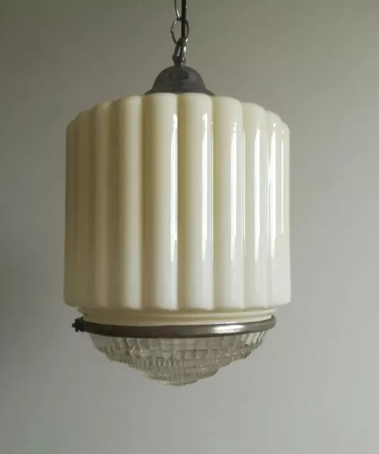 Art Deco retro antique vintage ribbed cylinder pendant 1930-40 light