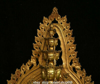 Old Tibetan Bronze Gild Buddhism 1000 Arms Avalokiteshvara of Goddess Sculpture 2